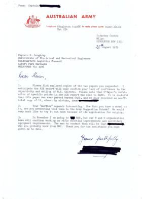 Letter from Infantry Centre